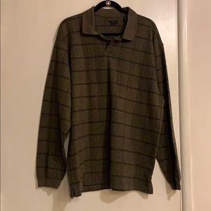 Van Huesen Long Sleeve Polo Olive Plaid XXL